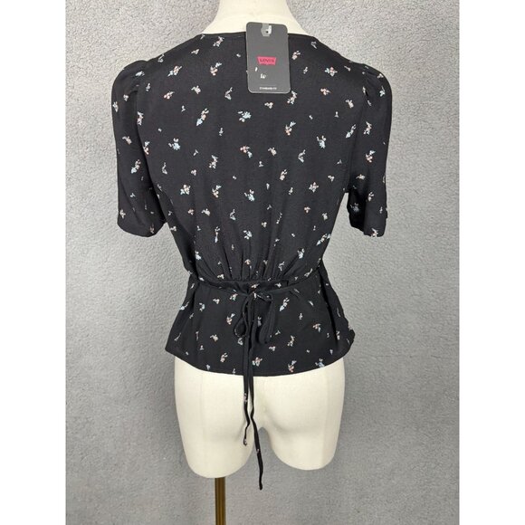 Levi's Women's Dolores Short-Sleeve Button Up Tie Back Blouse Black Size XS NWTs - Picture 5 of 8